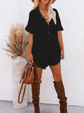 Women V Neck Long Sleeve Button Down Blouse Oversized Tunic Dress