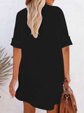 Women V Neck Long Sleeve Button Down Blouse Oversized Tunic Dress