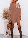 Women V Neck Long Sleeve Button Down Blouse Oversized Tunic Dress