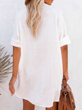 Women V Neck Long Sleeve Button Down Blouse Oversized Tunic Dress