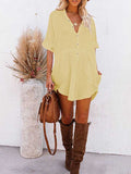 Women V Neck Long Sleeve Button Down Blouse Oversized Tunic Dress
