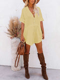 Women V Neck Long Sleeve Button Down Blouse Oversized Tunic Dress