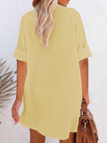 Women V Neck Long Sleeve Button Down Blouse Oversized Tunic Dress