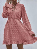 Robe trapèze à manches longues et pois pour femmes
