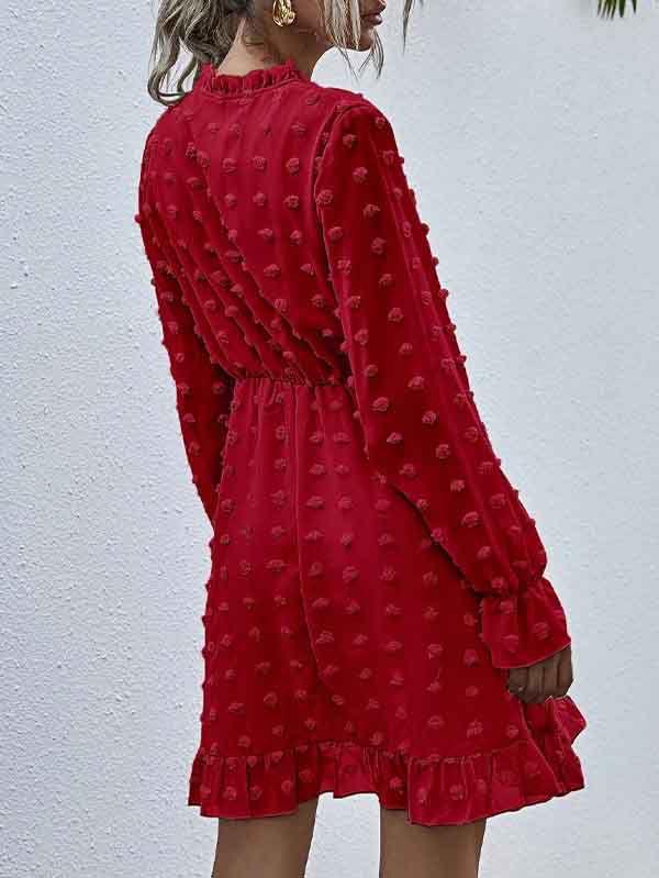 Robe trapèze à manches longues et pois pour femmes