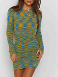 Women Cutout Backless Y2K Party Dress Knit Long Sleeve Bodycon Mini Dress