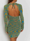 Women Cutout Backless Y2K Party Dress Knit Long Sleeve Bodycon Mini Dress