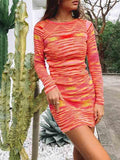 Women Cutout Backless Y2K Party Dress Knit Long Sleeve Bodycon Mini Dress