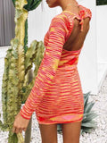 Women Cutout Backless Y2K Party Dress Knit Long Sleeve Bodycon Mini Dress