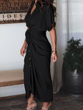 Robe chemise en satin à manches courtes pour femmes avec ceinture