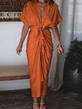 Robe chemise en satin à manches courtes pour femmes avec ceinture