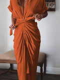 Robe chemise en satin à manches courtes pour femmes avec ceinture