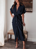 Robe chemise en satin à manches courtes pour femmes avec ceinture