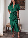 Robe chemise en satin à manches courtes pour femmes avec ceinture