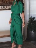 Robe chemise en satin à manches courtes pour femmes avec ceinture