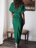 Robe chemise en satin à manches courtes pour femmes avec ceinture
