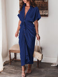 Robe chemise en satin à manches courtes pour femmes avec ceinture