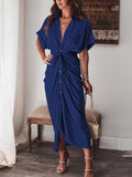 Robe chemise en satin à manches courtes pour femmes avec ceinture