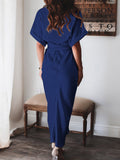 Robe chemise en satin à manches courtes pour femmes avec ceinture