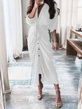 Women's Ruched Maxi Dresses Button Down Short Sleeve Maxi Shirt Satin Dress