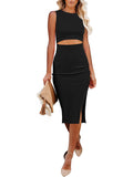 Women's Sleeveless Midi Cut Out Dress Summer Split Bodycon Tank Dress
