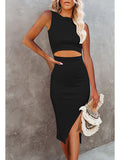 Women's Sleeveless Midi Cut Out Dress Summer Split Bodycon Tank Dress