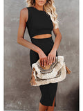 Women's Sleeveless Midi Cut Out Dress Summer Split Bodycon Tank Dress