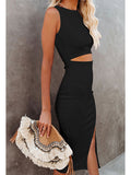 Women's Sleeveless Midi Cut Out Dress Summer Split Bodycon Tank Dress