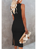 Women's Sleeveless Midi Cut Out Dress Summer Split Bodycon Tank Dress