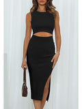 Women's Sleeveless Midi Cut Out Dress Summer Split Bodycon Tank Dress