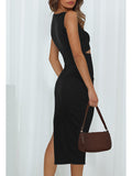 Women's Sleeveless Midi Cut Out Dress Summer Split Bodycon Tank Dress