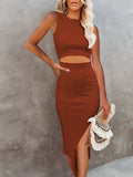 Women's Sleeveless Midi Cut Out Dress Summer Split Bodycon Tank Dress