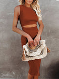 Women's Sleeveless Midi Cut Out Dress Summer Split Bodycon Tank Dress