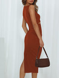 Women's Sleeveless Midi Cut Out Dress Summer Split Bodycon Tank Dress