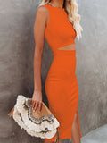 Women's Sleeveless Midi Cut Out Dress Summer Split Bodycon Tank Dress