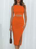 Women's Sleeveless Midi Cut Out Dress Summer Split Bodycon Tank Dress
