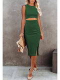 Women's Sleeveless Midi Cut Out Dress Summer Split Bodycon Tank Dress