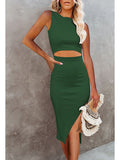Women's Sleeveless Midi Cut Out Dress Summer Split Bodycon Tank Dress