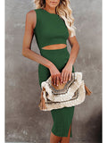 Women's Sleeveless Midi Cut Out Dress Summer Split Bodycon Tank Dress
