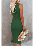 Women's Sleeveless Midi Cut Out Dress Summer Split Bodycon Tank Dress