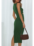 Women's Sleeveless Midi Cut Out Dress Summer Split Bodycon Tank Dress
