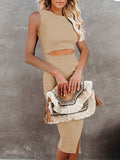 Women's Sleeveless Midi Cut Out Dress Summer Split Bodycon Tank Dress