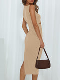 Women's Sleeveless Midi Cut Out Dress Summer Split Bodycon Tank Dress