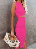Women's Sleeveless Midi Cut Out Dress Summer Split Bodycon Tank Dress