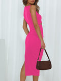 Women's Sleeveless Midi Cut Out Dress Summer Split Bodycon Tank Dress