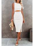 Women's Sleeveless Midi Cut Out Dress Summer Split Bodycon Tank Dress