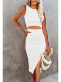 Women's Sleeveless Midi Cut Out Dress Summer Split Bodycon Tank Dress