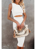Women's Sleeveless Midi Cut Out Dress Summer Split Bodycon Tank Dress