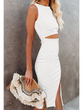 Women's Sleeveless Midi Cut Out Dress Summer Split Bodycon Tank Dress