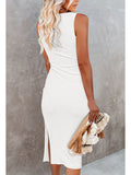 Women's Sleeveless Midi Cut Out Dress Summer Split Bodycon Tank Dress